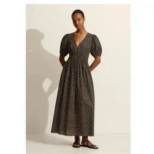 Matteau smocked floral midi dress organic cotton size 2